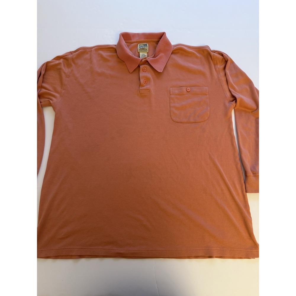 Vintage Y2K TravelSmith Men XL Polo Shirt Silk Cotton Salmon Orange Preppy Top